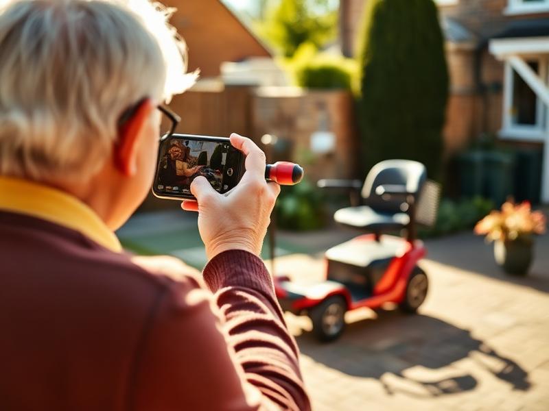 Person taking a photo of a mobility scooter on a driveway